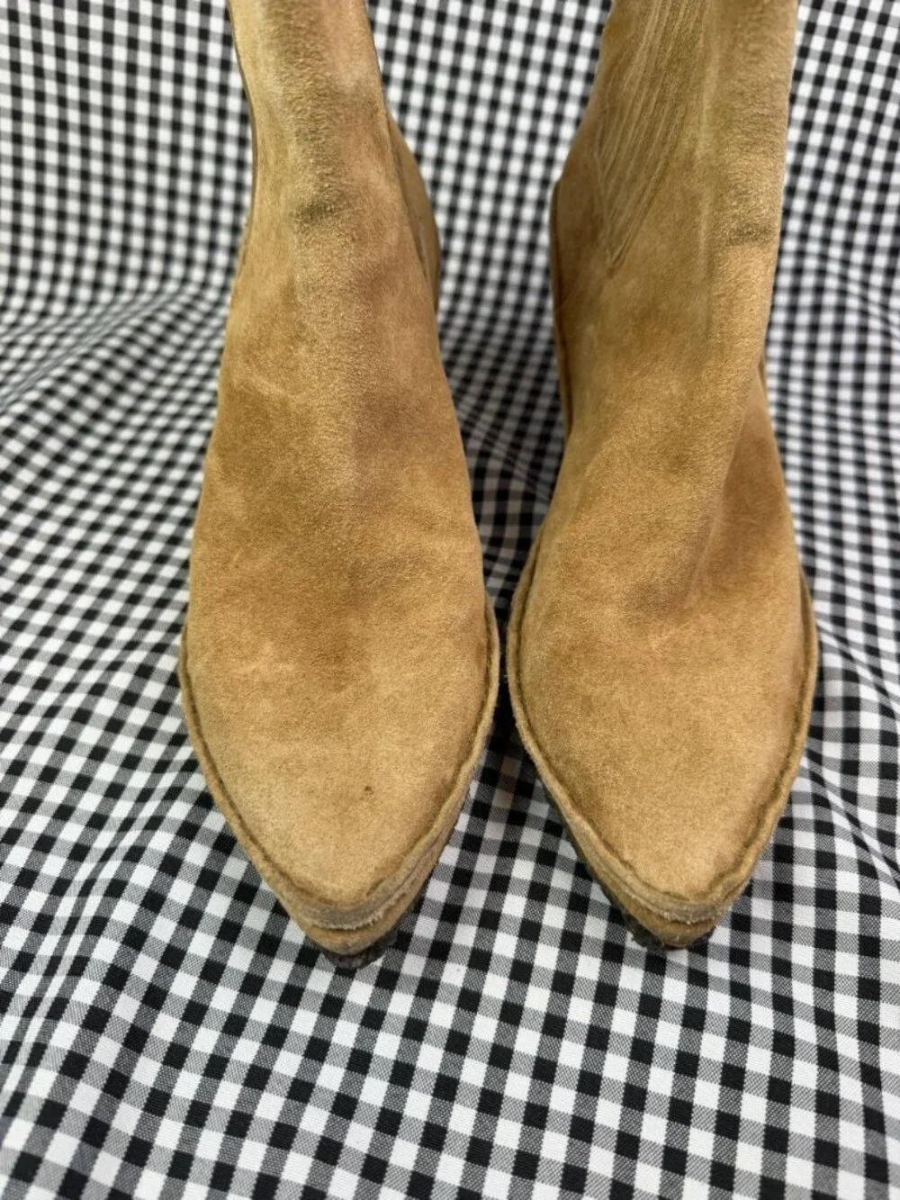 Tory Burch Lila Western Ankle Boots Womens 8.5 Brown Suede Heel Designer Rustic